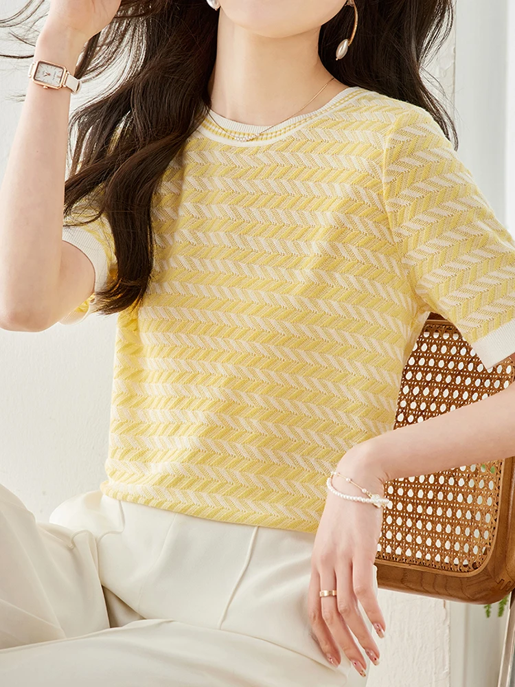 Summer New Casual Fashion Striped Printing T-shirt Women Short Sleeve Pullover Women Tops Loose O-neck Tee Female Clothes