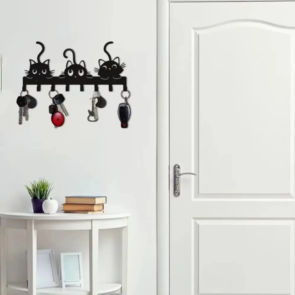 An der Wand montierter Schlüsselhalter, niedlicher Katzen-Schlüsselständer, festliche Atmosphäre, Katzen-Wandregal, Haken für Haushaltsschlüssel, Kleiderbügel