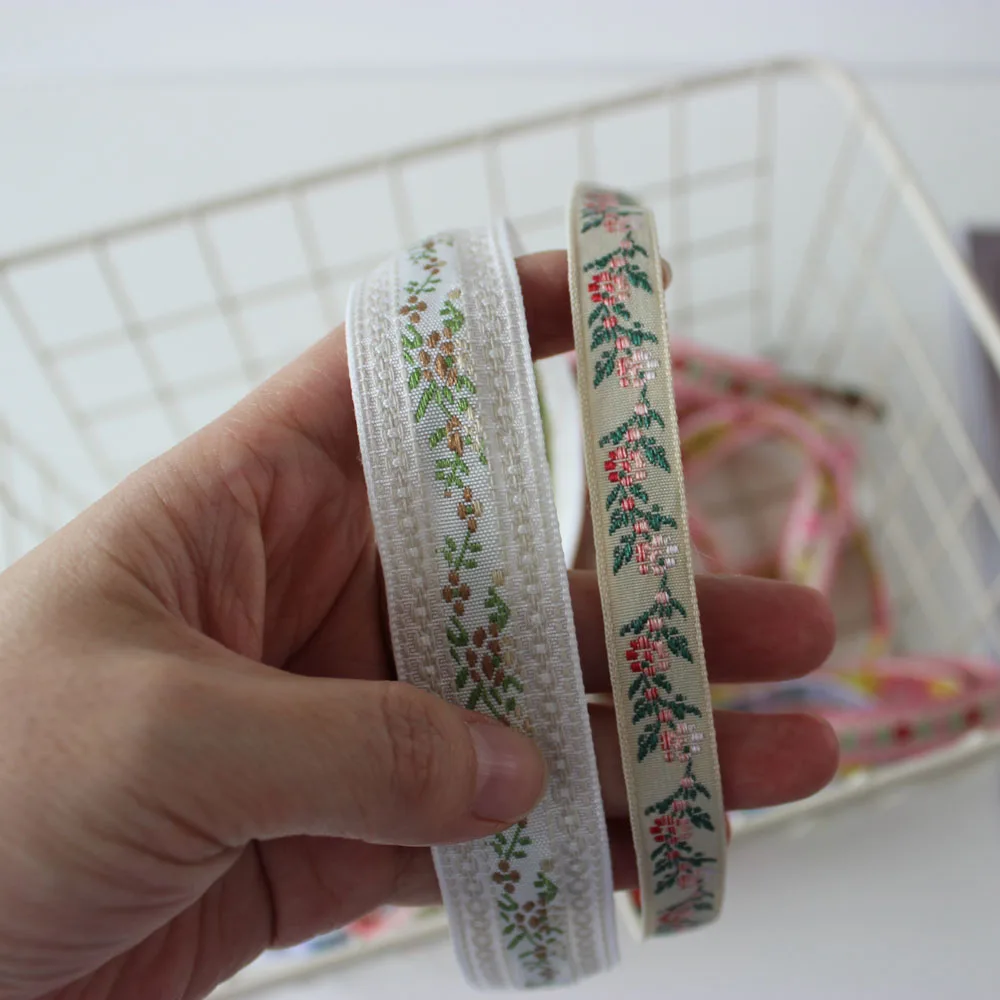 3Yards Pink Ribbon Flower Embroideried Trim Boho Lace DIY Clothes Bag Accessories Embroidered Fabric