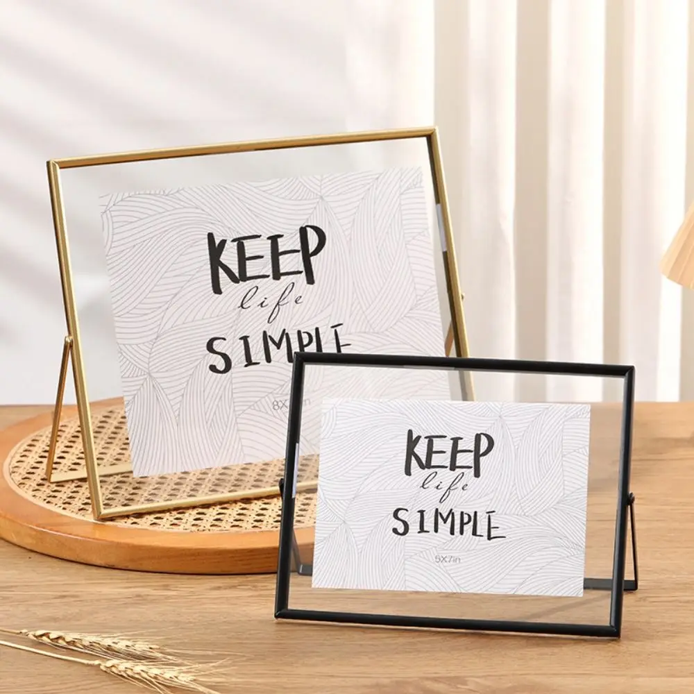 Minimalist Style Metal Photo Frame Rust-proof Free Standing Tabletop Decorative Frame Sturdy Horizontal Floating Picture Frame