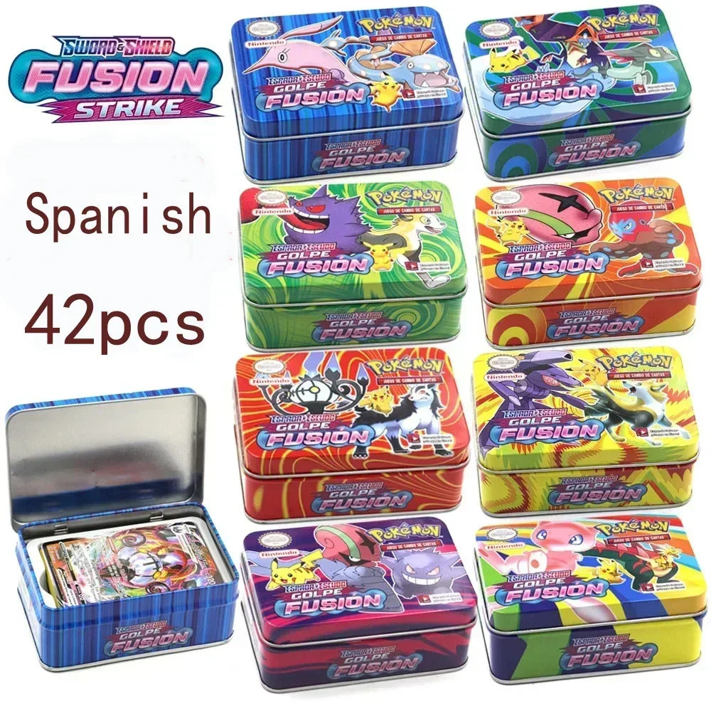 Pokemoned Cards Iron Metal Box Fusion Strike Astral radiance Shining Cards Toy Battle Game Collection Cards Kids Christmas Gift