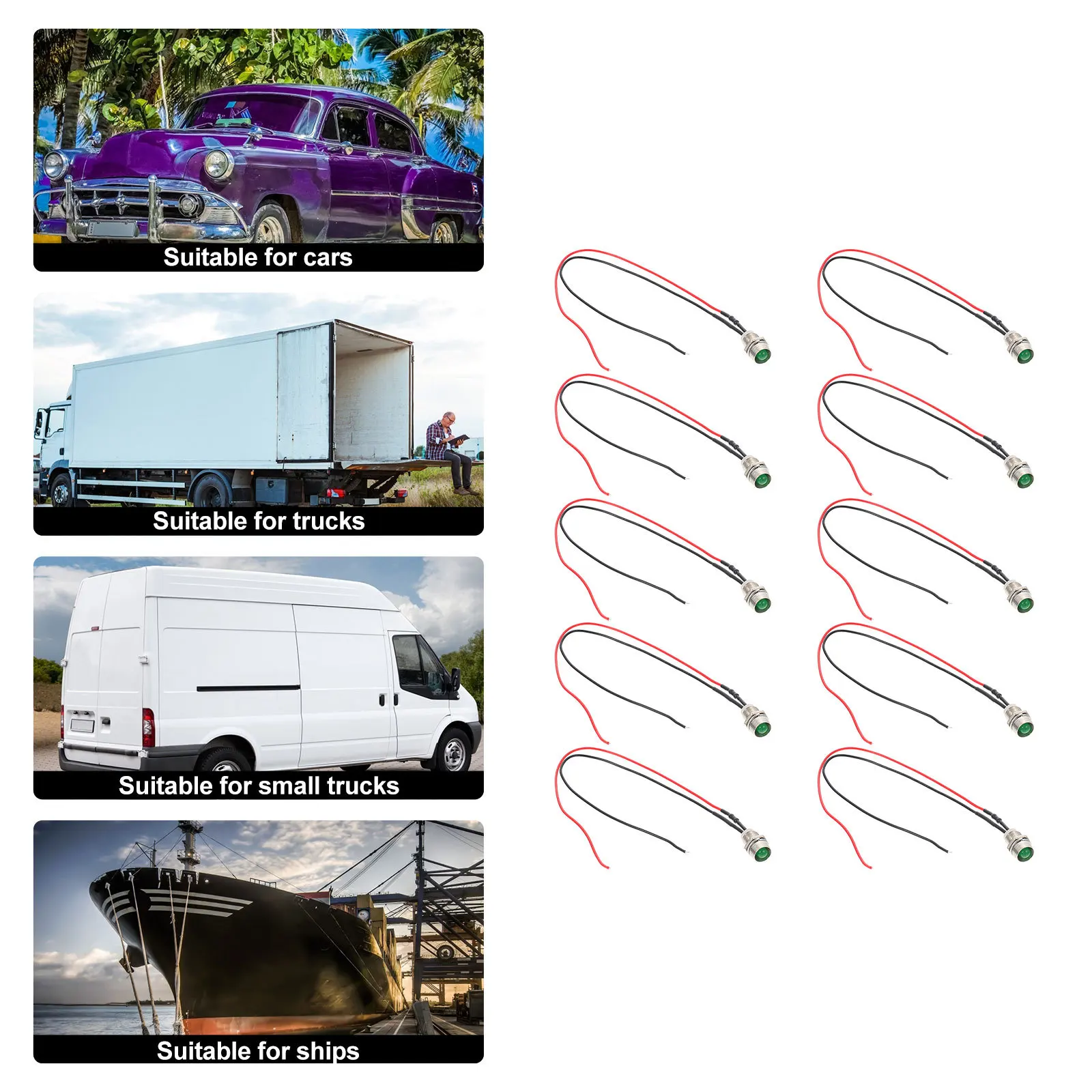 

10Pcs LED Indicator Light Metal Lamp for Factory Equipment Ship Truck Vehicle Signal Lamp Wire Included Light
