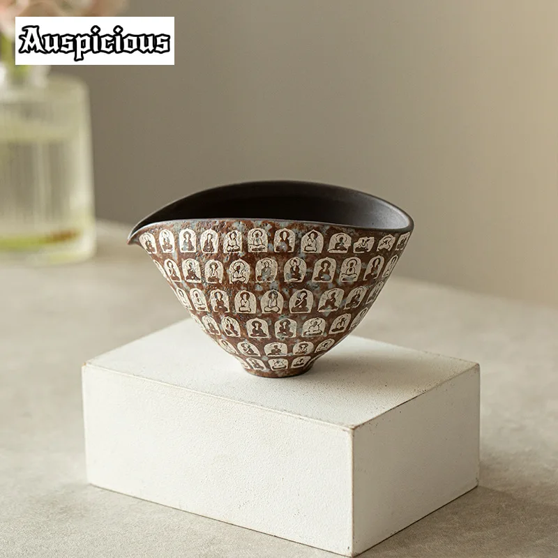 170ml Handamde Old Rock Mud Tea Pitcher Retro Thousand Buddha Pottery Cha Hai Coffee Justice Cup Tableware Decoration Supplies