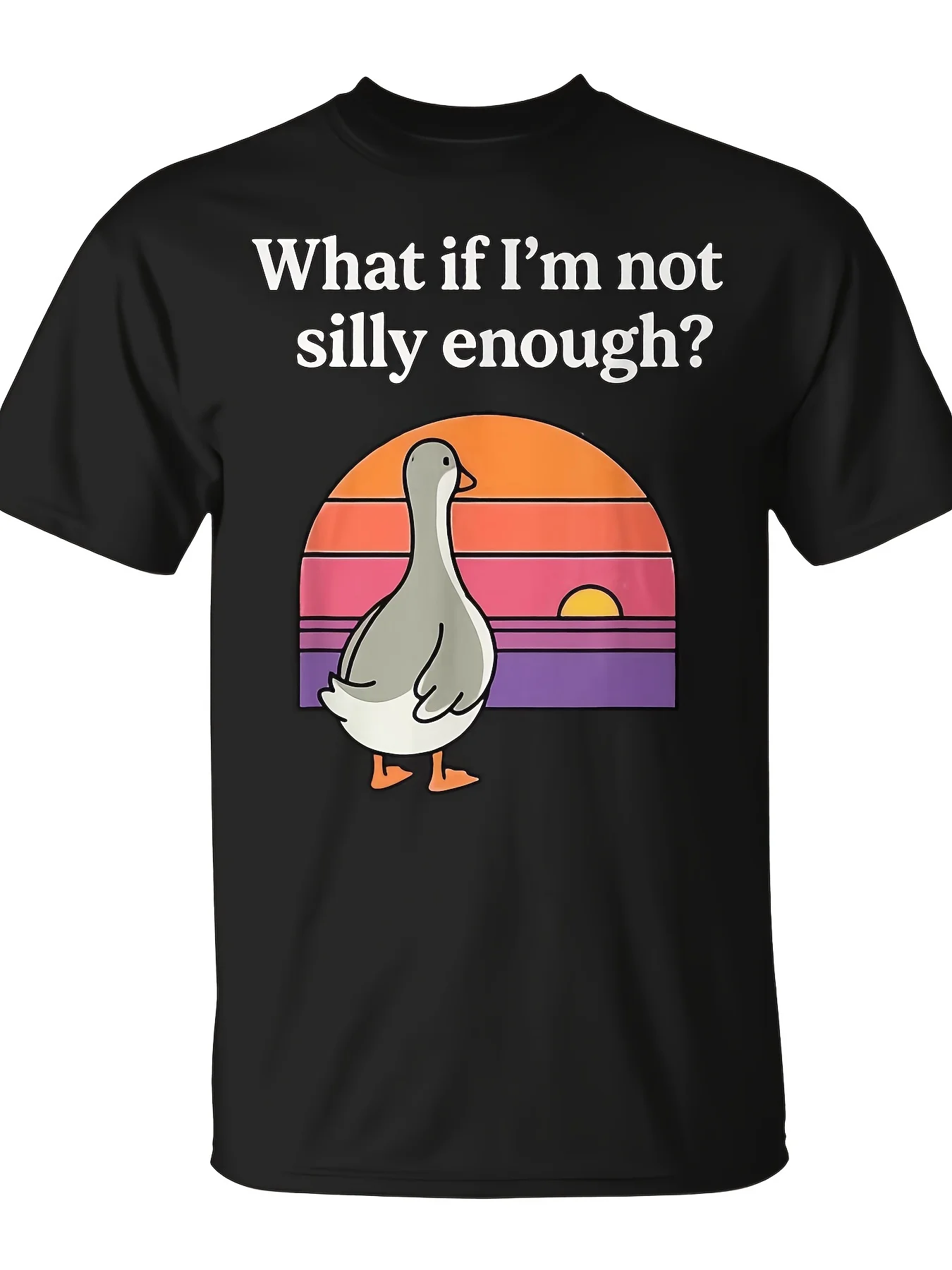 What If I'M Not Silly Enough Goose Meme Duck Sunset T-Shirt Unisex for Daily Wear Funny Christmas Novelty Men'S T-Shirt Summer Trendy Streetwear Fashion Top Quality Comfortable Casual Printed Men'S Printed Fashion Daily Short Sleeve Tee
