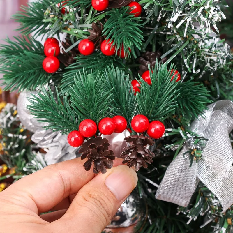 32/4PCS Christmas Artificial Pinecone Red Berries Branches Pine Cone DIY Christmas Tree Wreath Party New Year Decor Supplies