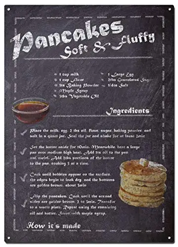 Recipe Pancake Metal Tin Signs, Recipes of Desserts Poster, Decorative Signs Wall Art Home Decor