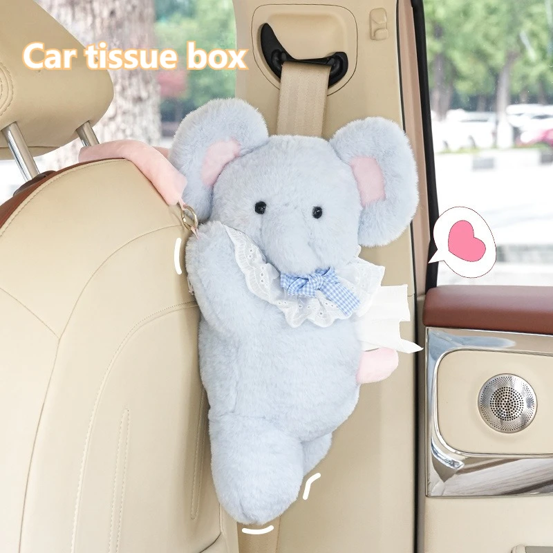 

Car tissue box cute little elephant cute cartoon doll tissue bag car hanging cardboard box internet celebrity tissue