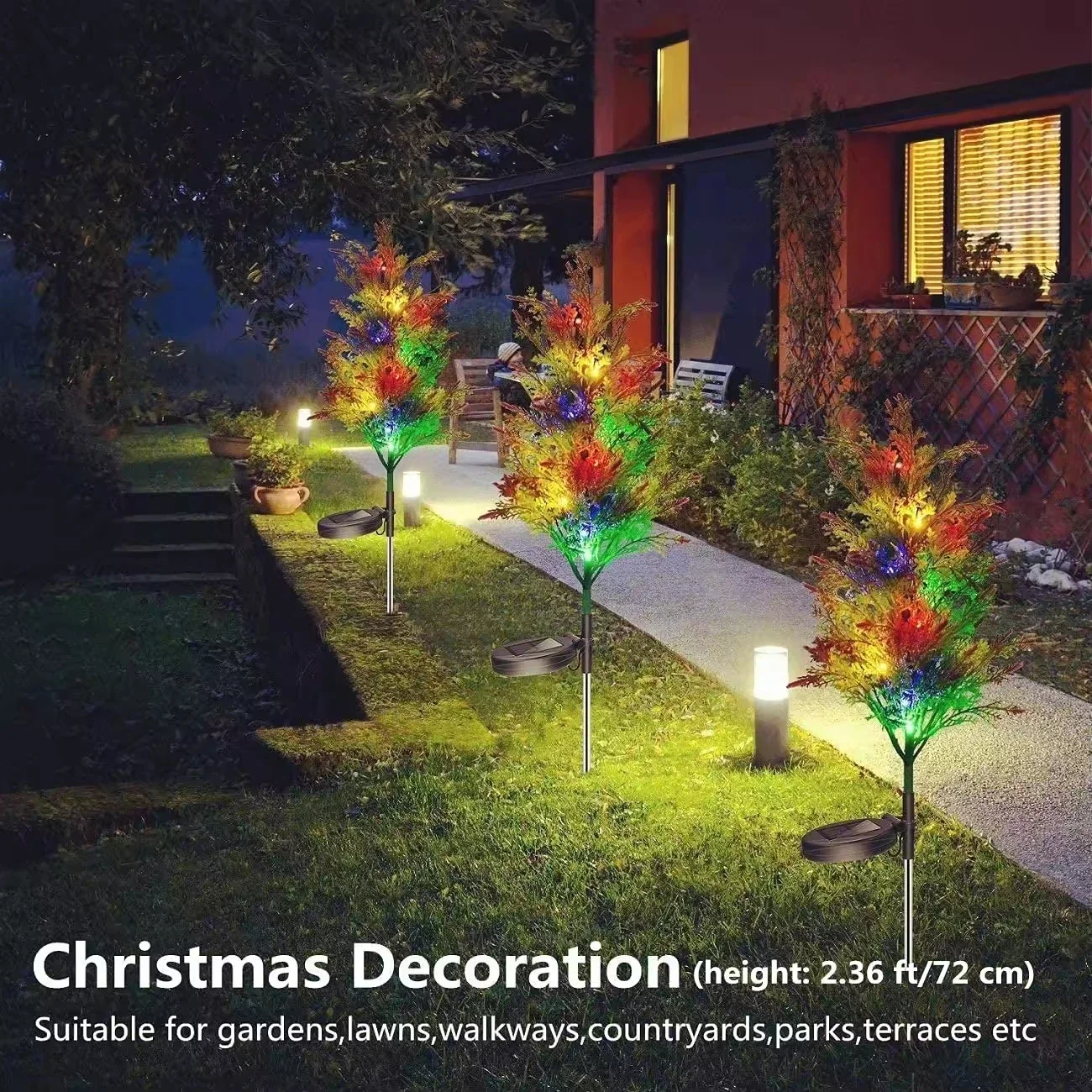 4 Pack Auto-On At Dusk Outdoor LED Waterproof Garden Multi-Color Flickering Pine Lawn Lamp Solar Christmas Tree Pathway Lights