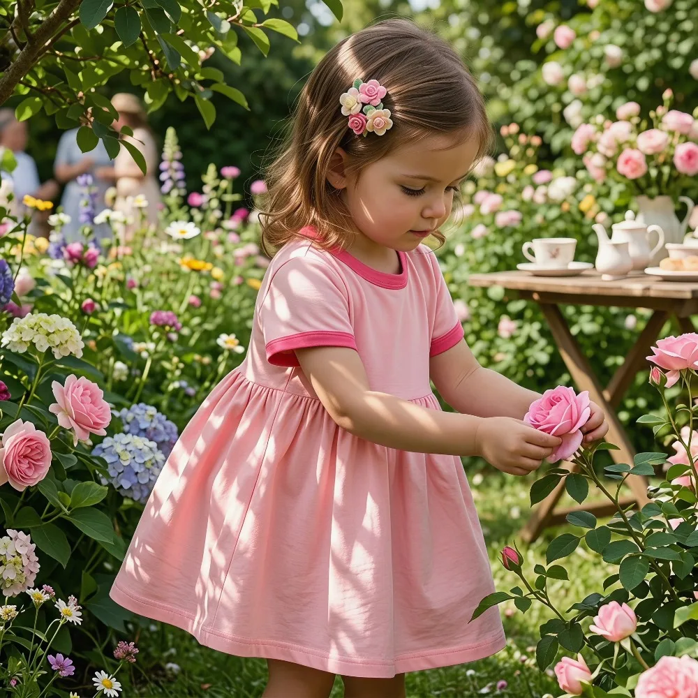 (0-6y)2026 Summer New Short Sleeve Baby Girls Dresses Cute Patchwork Kids Casual Dress Comfy Cotton Outdoor Picnic Clothes