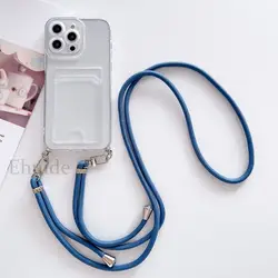 Strap Transparent Case For Samsung Galaxy S26 S24 FE S25 Ultra A36 A16 A55 A35 A15 A54 Crossbody Lanyard Cord Wallet Card Cover