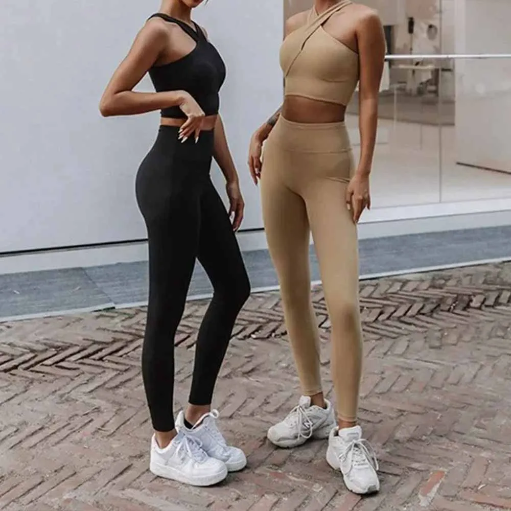 Women's New Chic Fashion Gathered Shockproof Beauty Vest Sports Bra Fitness Pants Yoga Suit