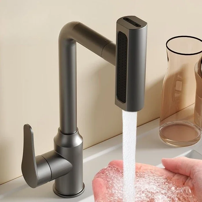 

Basin Faucets Hot and Cold Water Faucet Bathroom Washing Basin Tap 304 Stainless Steel Sink Tap 4 Modes Waterfall Faucet