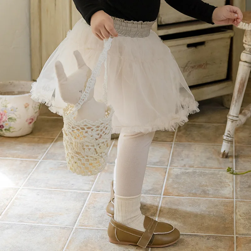 2024 Autumn Strawberry Shan Korean Children's and Girls' Three Layer Mesh Pong Yarn Skirts and Pants