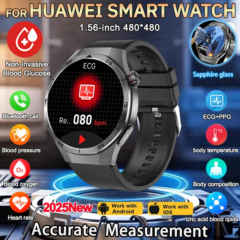 2025 Мужские новые умные часы медицинского класса, умные часы с микрофизическим обзором, часы для здоровья, измерение уровня сахара в крови, умные часы для Huawei