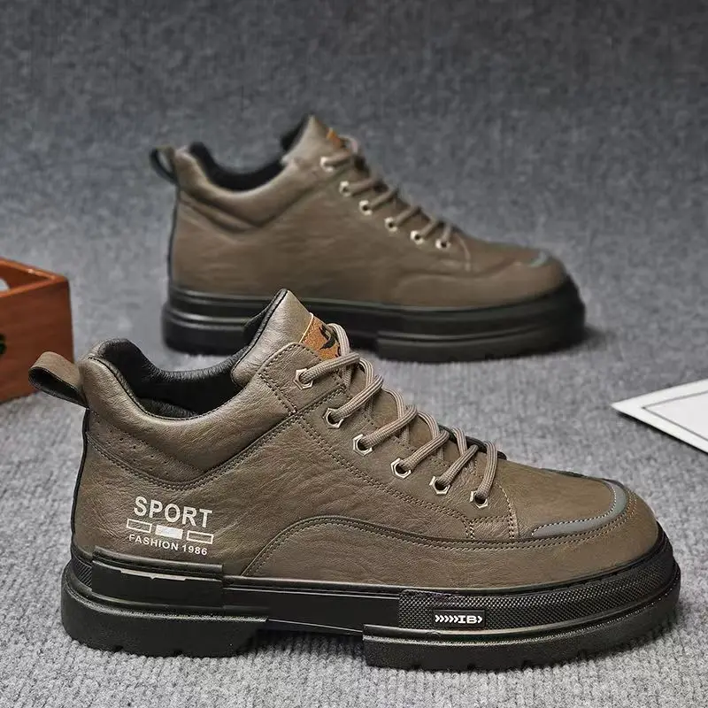 

Мужские кожаные ботильоны, весна-осень, новая нескользящая водонепроницаемая обувь на толстой подошве со шнуровкой и круглым носком, кухонная рабочая обувь, защитная обувь