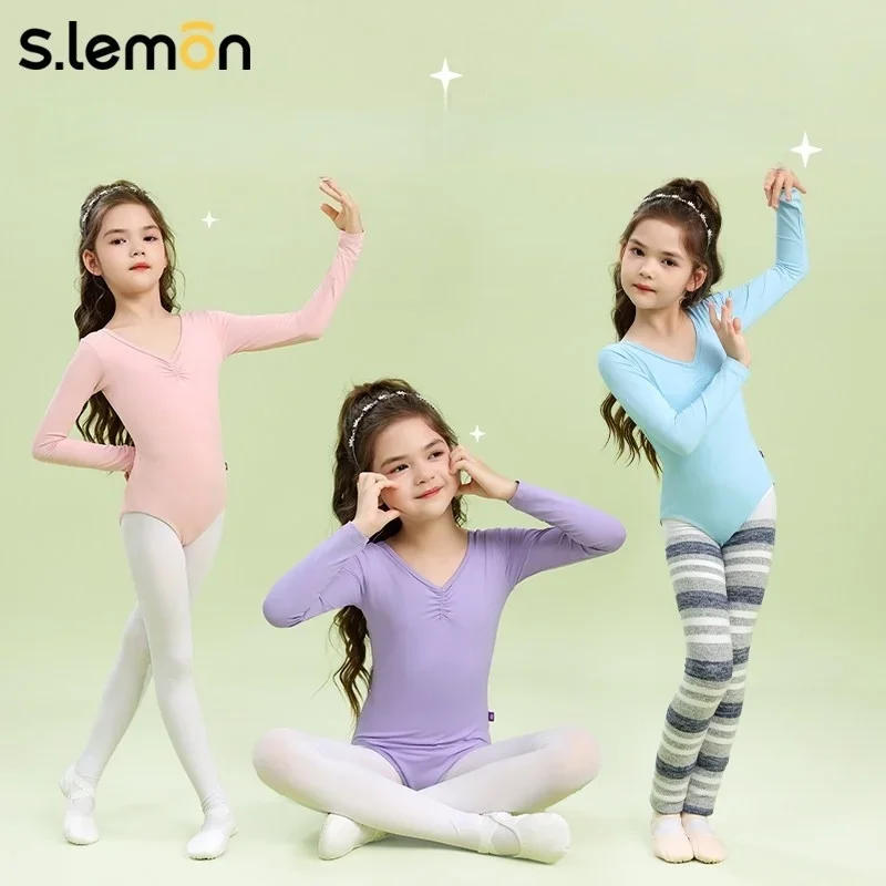 

Girls Ballet Leotard Long Sleeve Cotton Chinese Dance Bodysuit Bow Back Kids Dance Gymnastics Training Outfit Pink/Blue