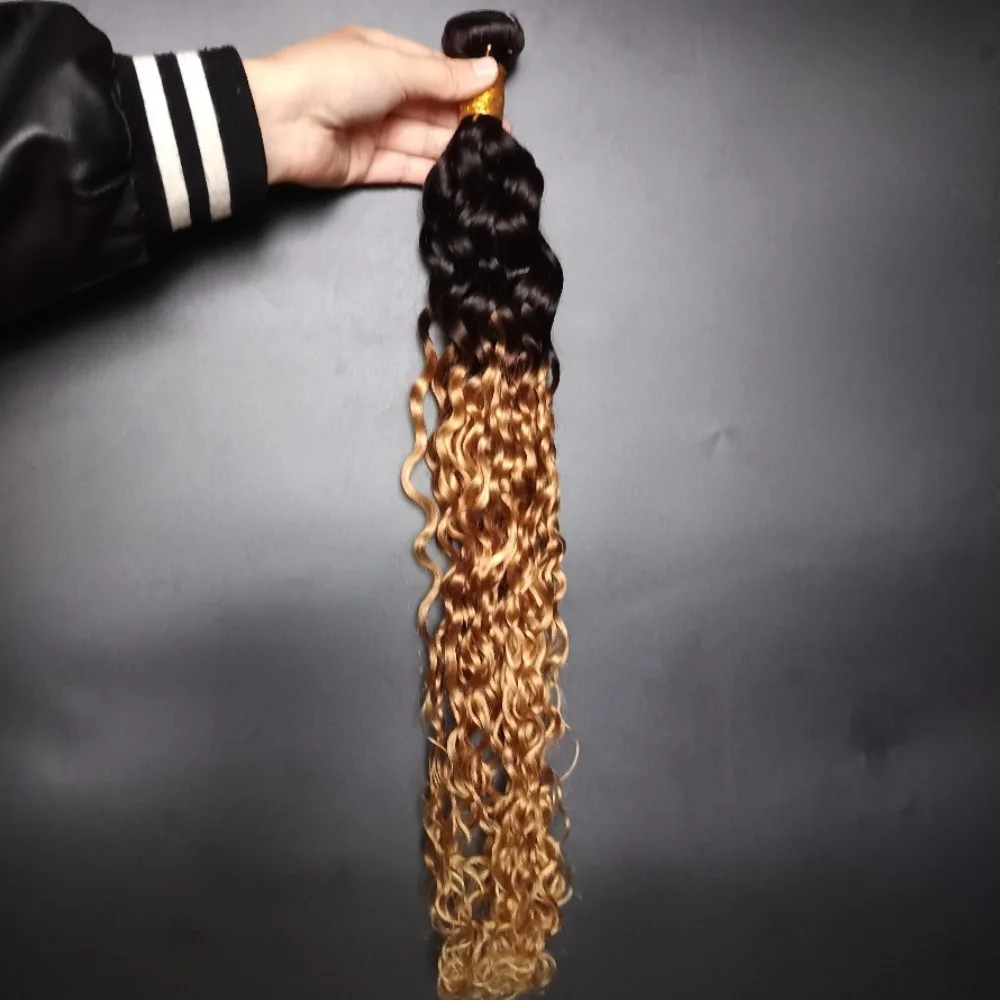 T11B27 موجة المياه حزم الشعر البشري 100 جرام/قطعة لحمة مزدوجة وصلات شعر 12A الصف كامل نهاية البرازيلي عذراء الشعر #3