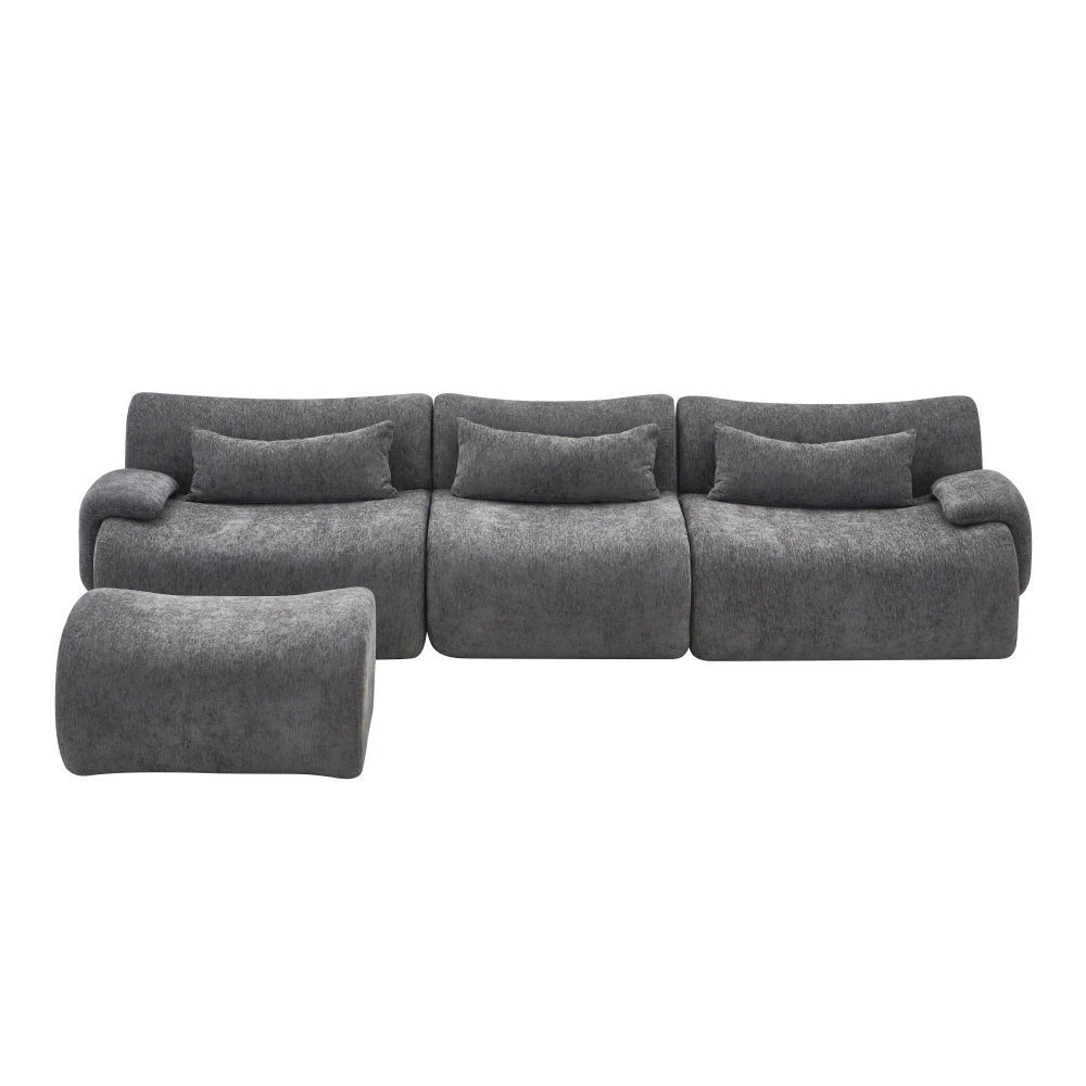 Boneless Sofa,3 Seat High-Quality ,Anti-Slip Design,No Assembly Curved Armrests Streamlined Design,Assembly Chaise 32D High Density Sponge For Living Rooms Bedrooms,Grey