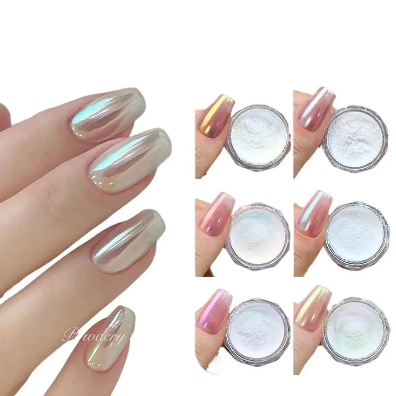 Aurora luar cromo prego em pó espelho de alto brilho fino brilho pigmento manicure aurora pérola esfregando poeira cromo unhas