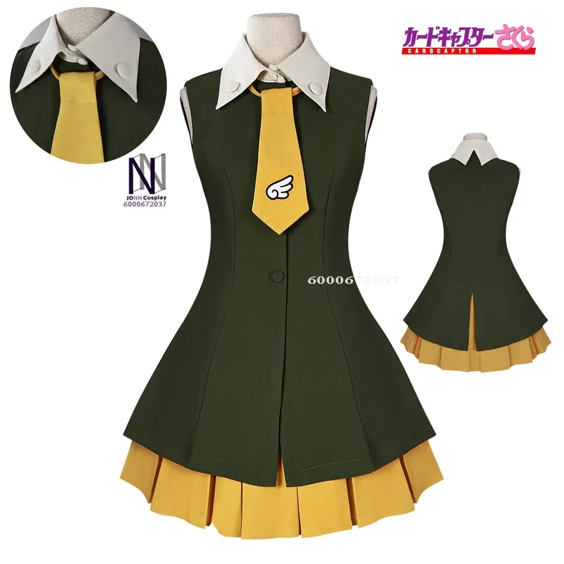 

Hot Anime Cardcaptor Sakura Cosplay Costume Sakura Kinomoto Role Play Daily Clothes Green Dress for Women Adult Halloween Party