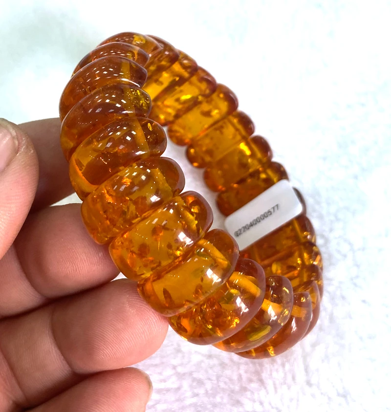 

Certificate 9*21mm Natural Mexico Yellow Sky Blue Amber Bracelet 7.5"