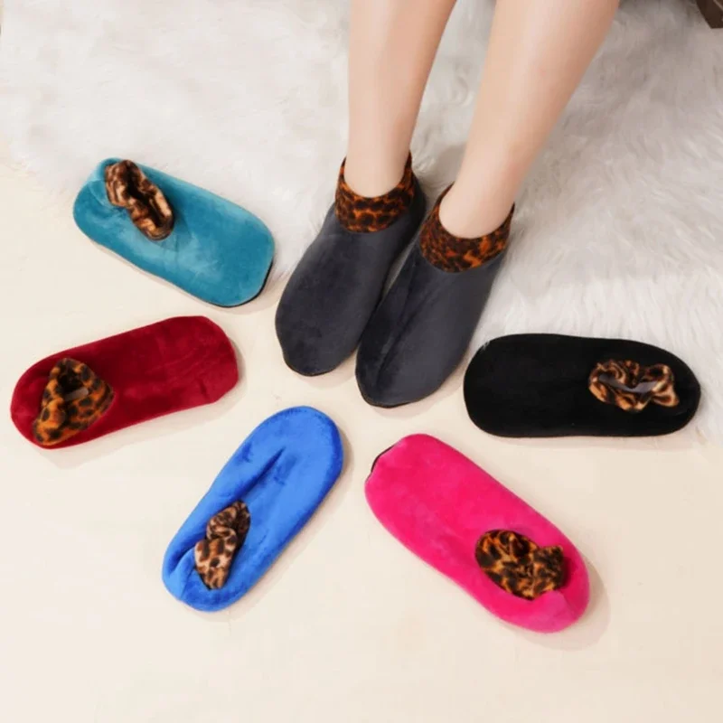 2023 Winter New Women\'s Leopard Print Decoration Socks Comfortable Non Slip Warm Cute Funny Girls Gifts Hot Plush Floor Socks