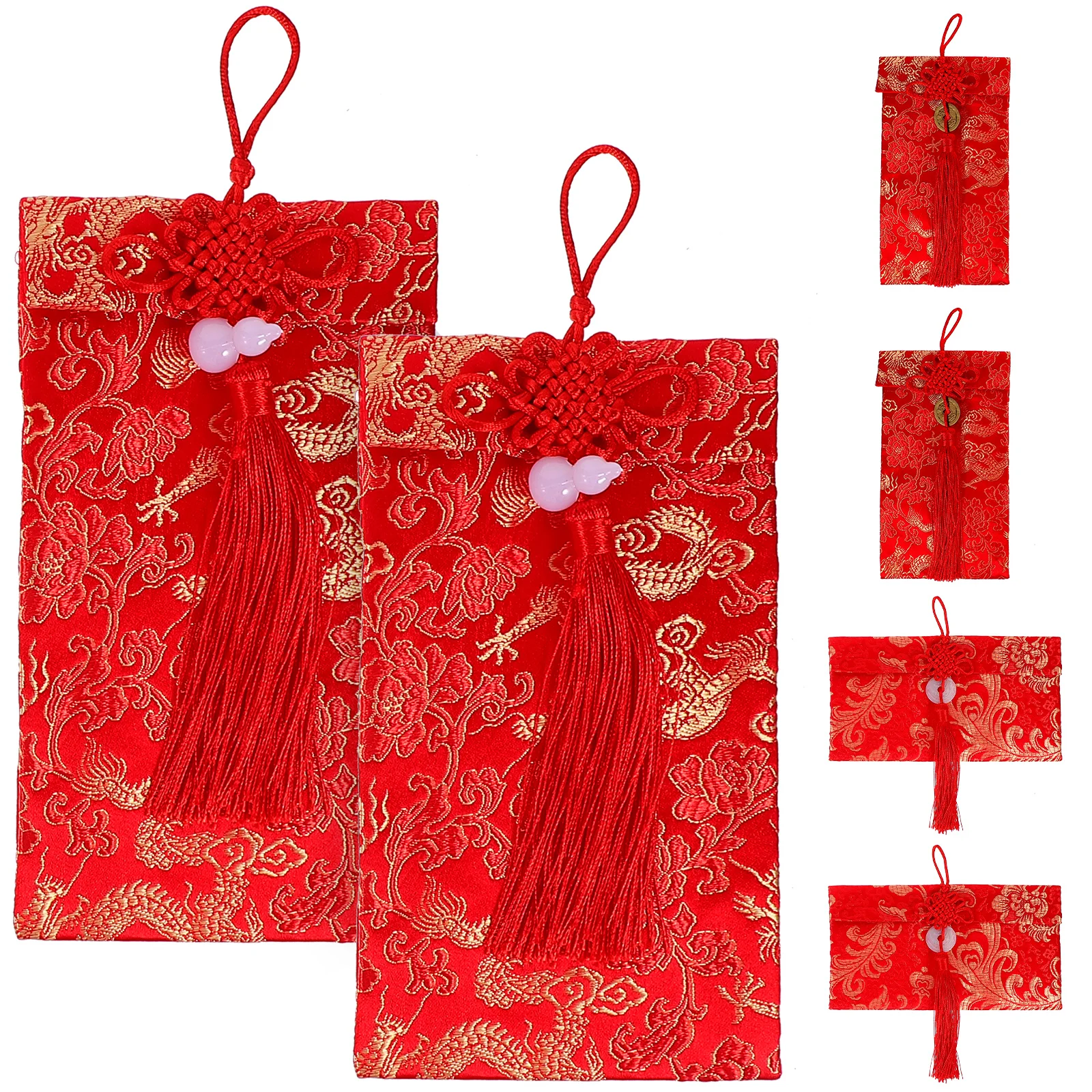 

6 Pcs Chinese Knot Red Envelope Elegant Wedding New Year Money Bags Lucky Packets Golden Dragon Portable