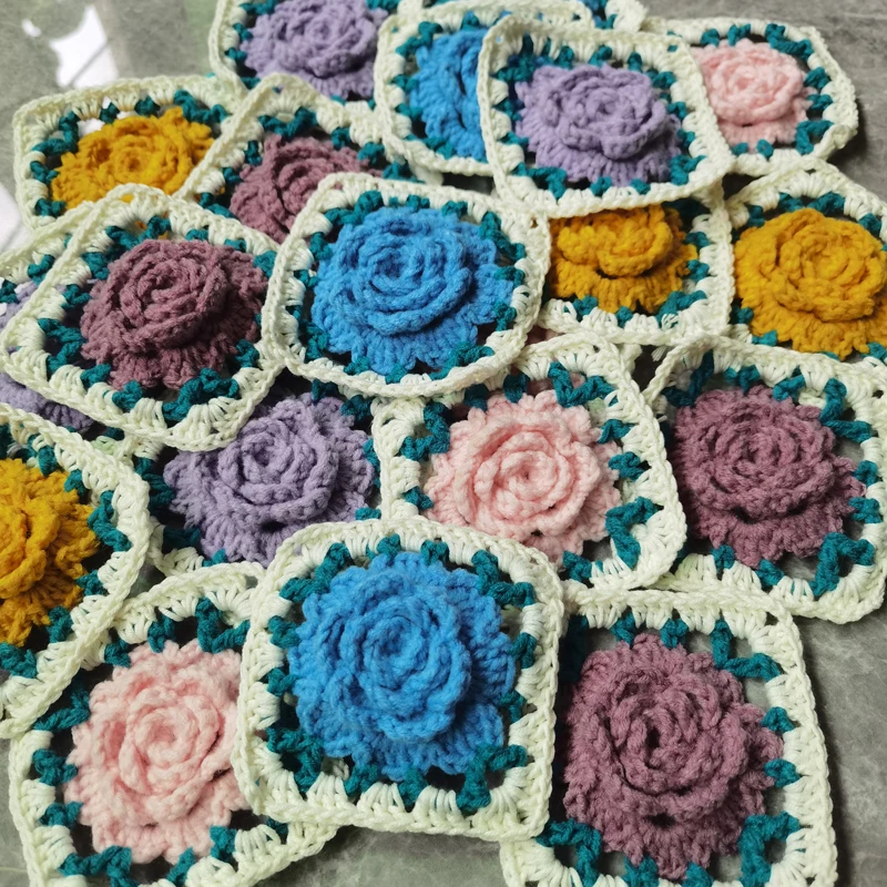 Two Girls Square Handmade Flowers Cup Mats Crochet Coaster Mug Kitchen Table Place Mat Set Cloth Lace Tea Coffee Doily Pad 10CM