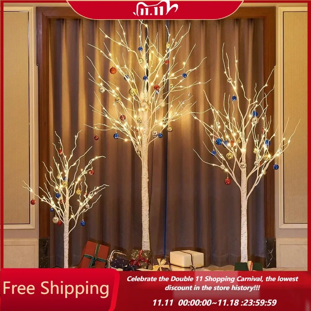 4 feet 6 feet and 8 Feet Birch Tree,Warm White, for Home,Pack of 3, Festival, Party, and Christmas Decoration, Indoor