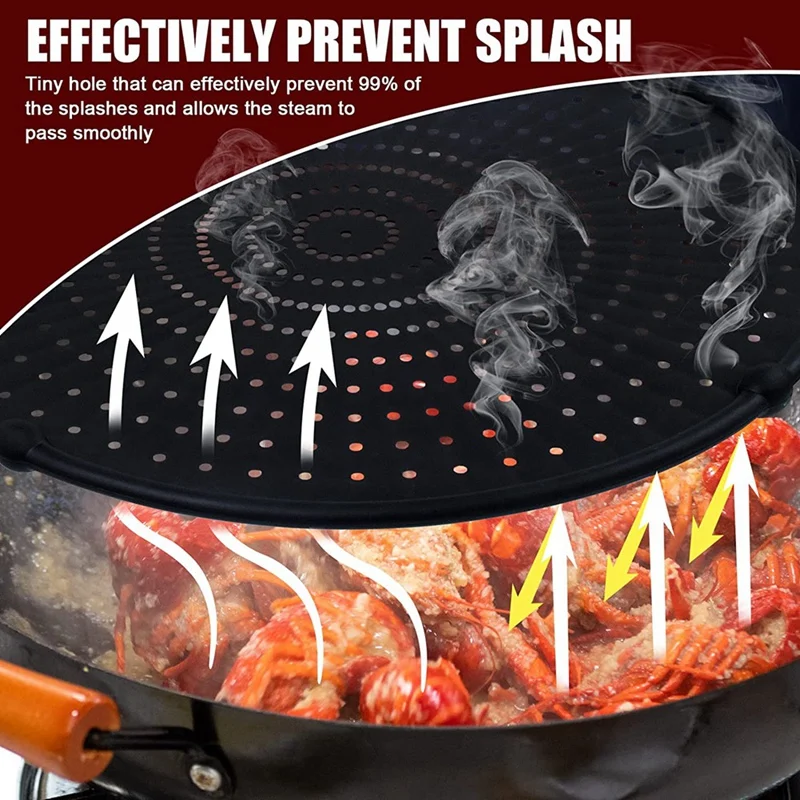 Silicone Splatter Screen-Multi Use Oil And Grease Shield Guard And Strainer With Handle For Easy Storage