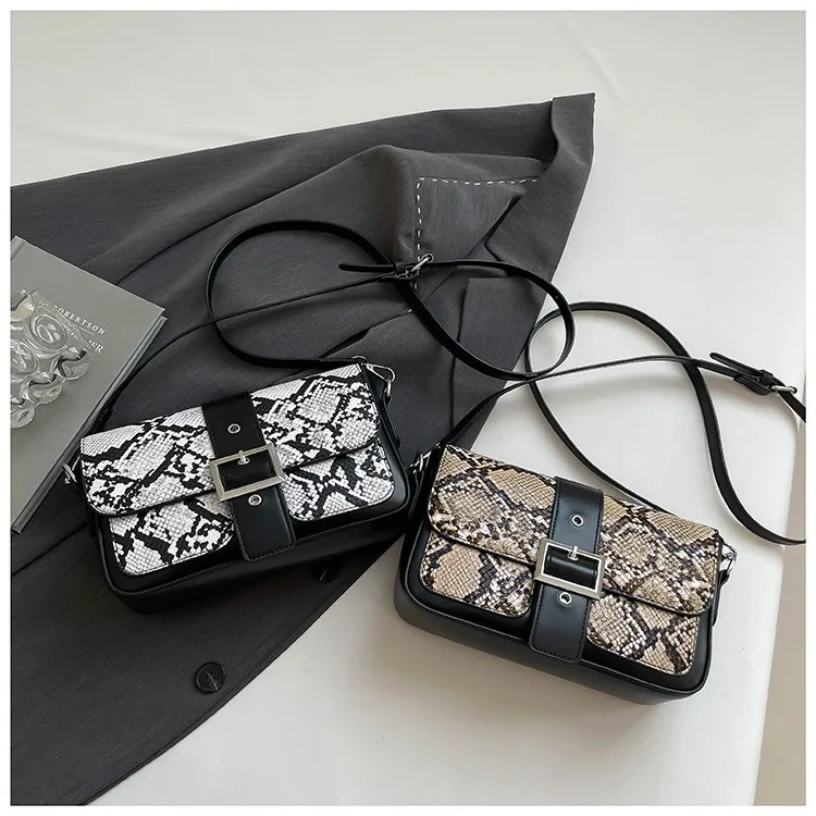 

2025 Cross-border Snake Pattern Bag - Women's Simple Texture Portable Fashion Temperament Crossbody Shoulder Small Square Bag