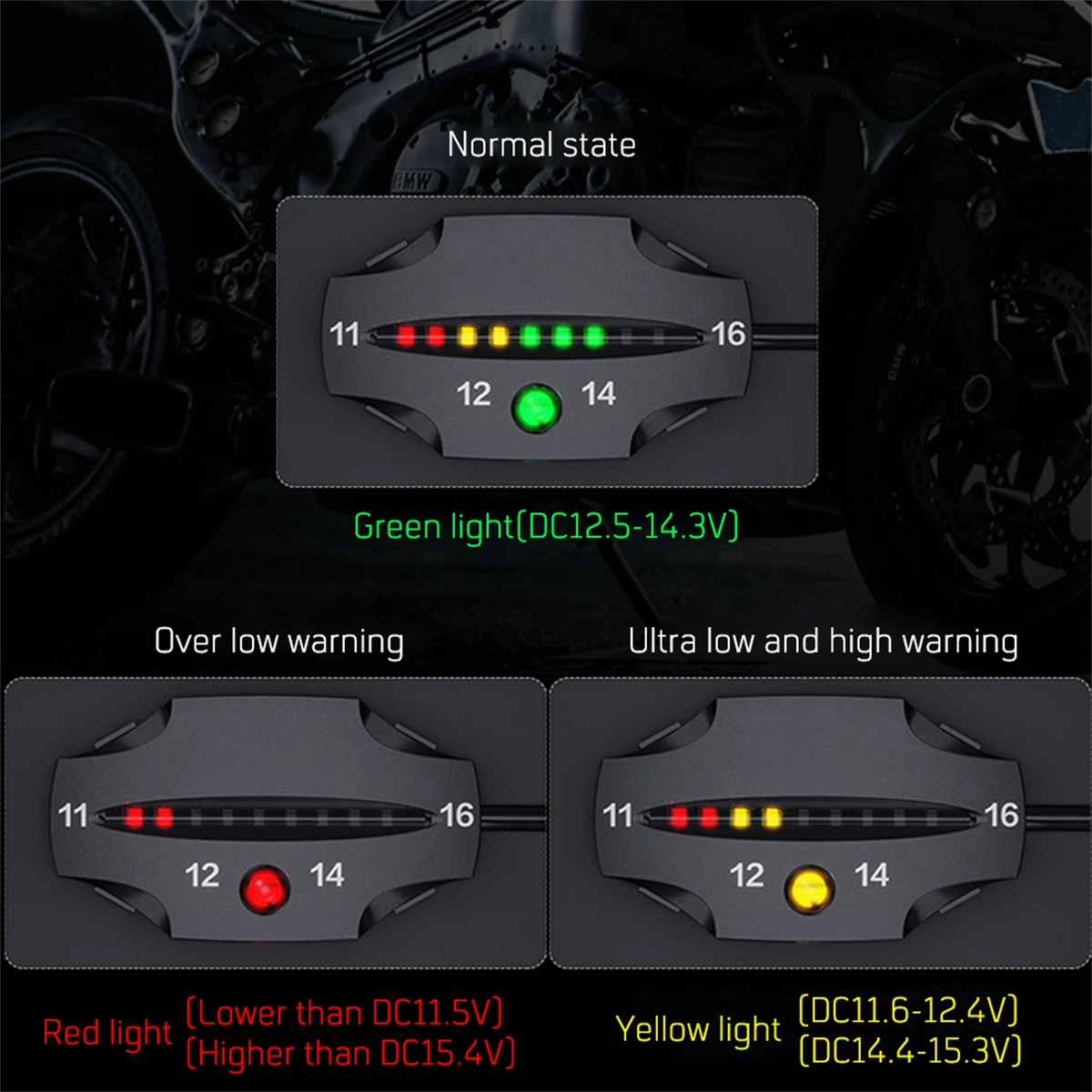 Medidor de voltaje eléctrico Universal para motocicleta, voltímetro de Panel Digital con luz indicadora Tricolor LED, resistente al agua, 12V-24V