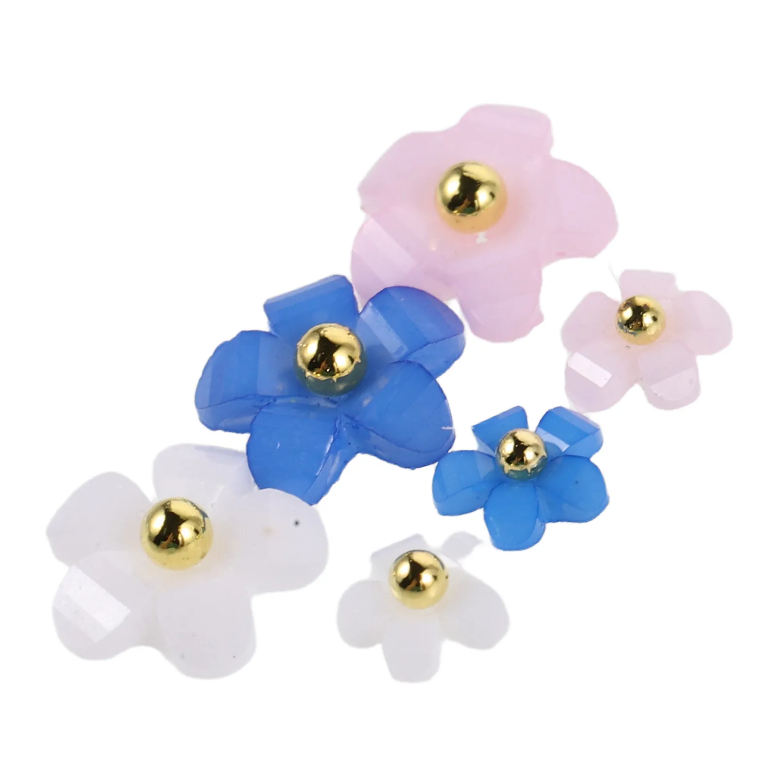6 Bags 3D Five-Petal Resin Flower Nail Charms Gold Silver Beads Mini Floral Embellishments Nails Decoration Women Acrylic