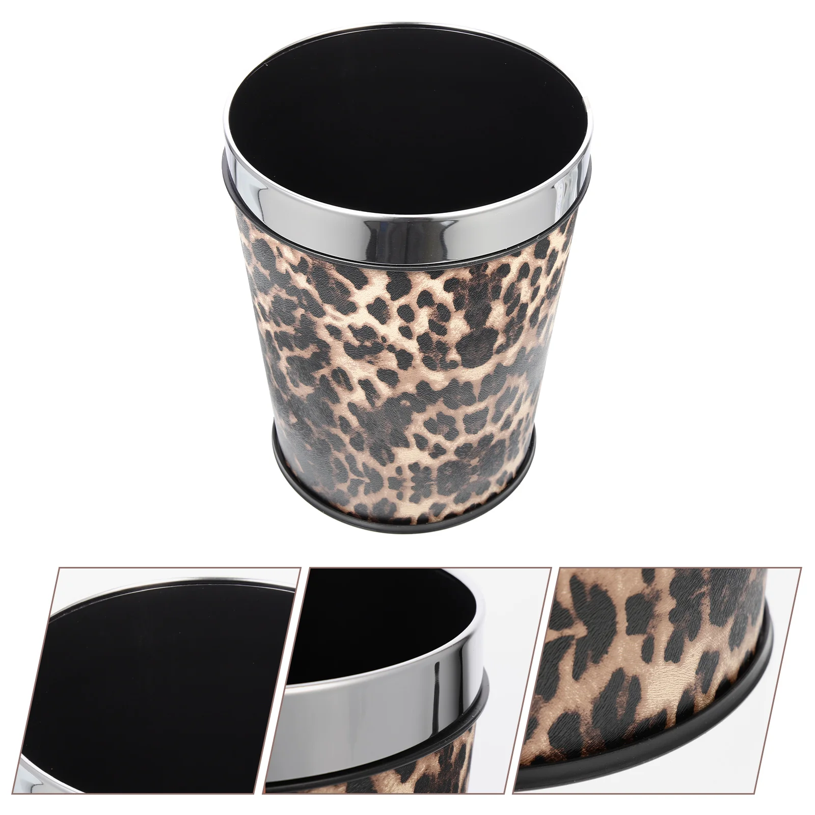 Bathroom Trash Can Garbage Leopard Print Home Bucket Stainless Steel Pp Decorative Container