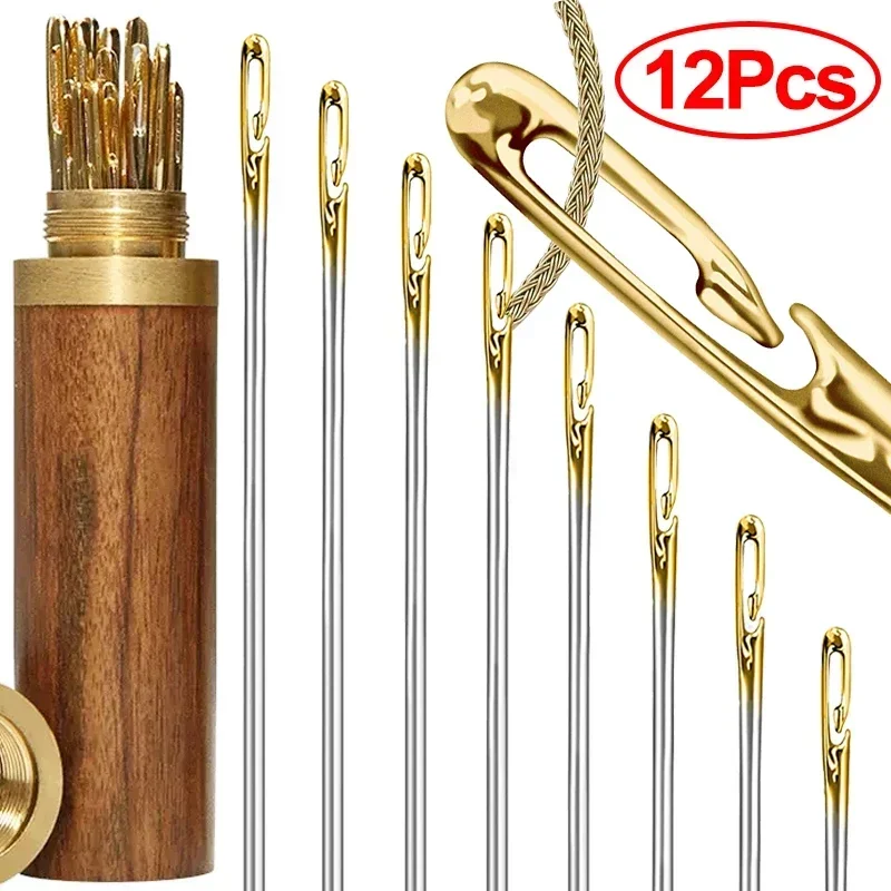 12PCS Nähnadeln Multi-größe Seite Öffnung Edelstahl Stopfen Nähen Haushalt Hand Werkzeuge