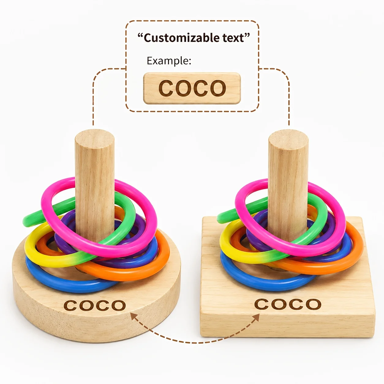2Pcs Custom Bird Toys with Name Content, Combination of Square and Round Bases and Colorful Rings, Bird Skill-Building Desktop Toy, Training Stacking Colorful Ring Toy Set, a Special Gift for Your Beloved Birds