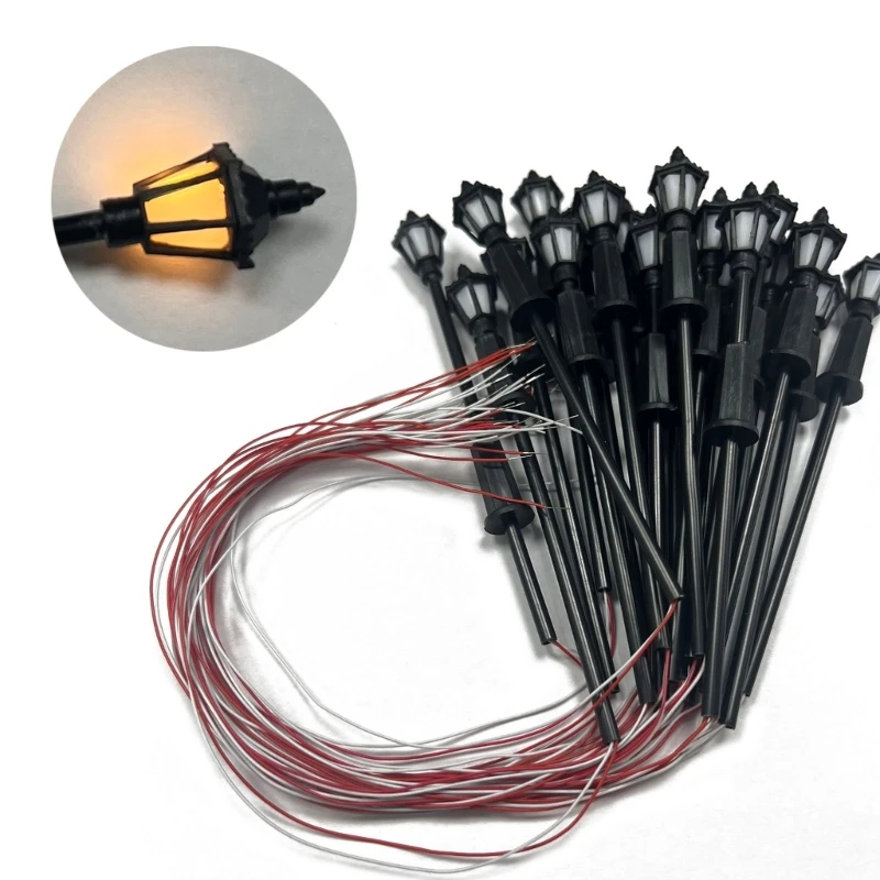 โคมไฟแบบจำลองเสาไฟ20ชิ้น, โคมไฟ3V สำหรับรถไฟทิวทัศน์เกมสงครามตั้งโต๊ะโคมไฟแบบทำมือไฟขนาดเล็ก