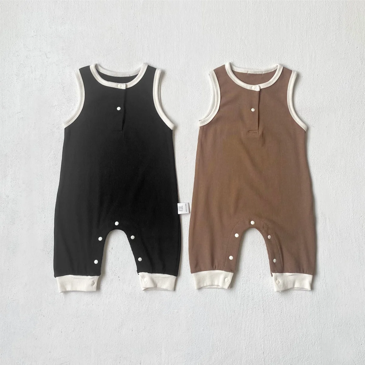 

Летний новый комбинезон-боди из рубчатой ткани для младенцев, однотонный, без рукавов, для девочек и мальчиков, хлопковый, для новорожденных, 0-2 месяца