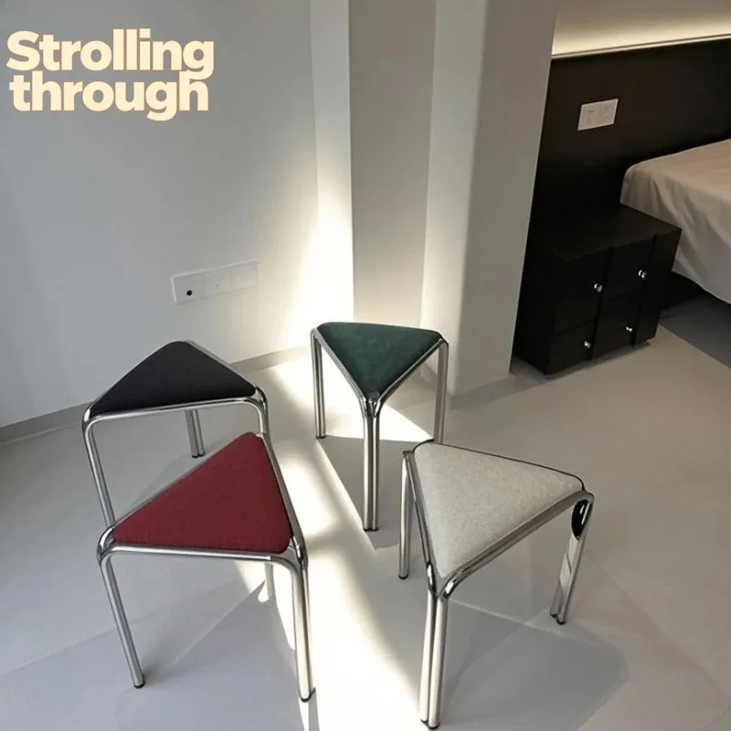 

Nordic Mid-Century Stool,Stackable Triangle Ottoman with Metal Frame Fabric Seat,Dopamine Dressing Bench for Bedroom Living Room