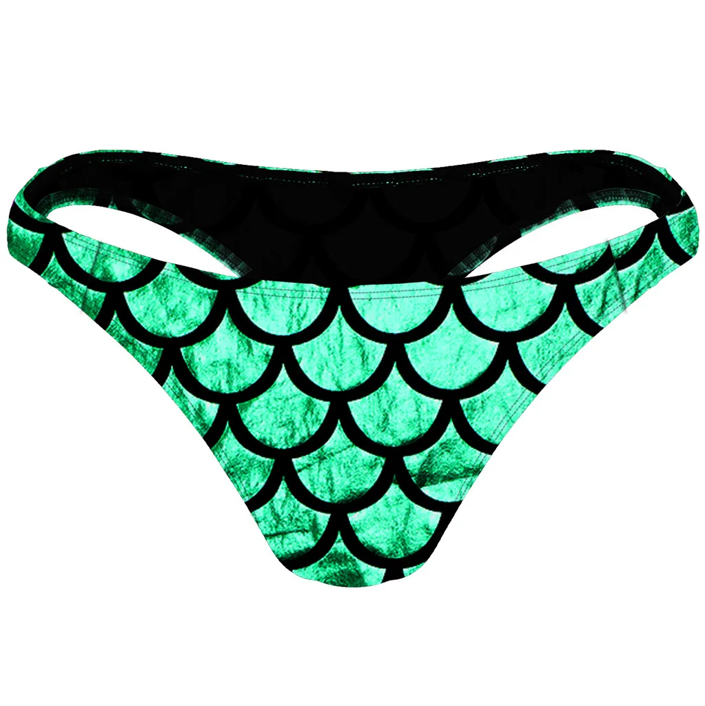 Men's Fish Scale Print Bikini Thong, Low-Rise No-Pouch Sexy Underwear
