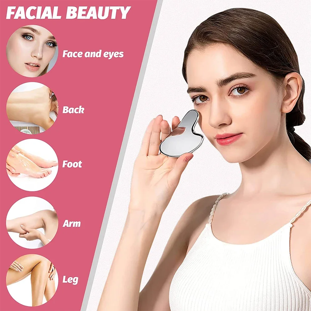 Stainless Steel Gua Sha Facial Tools, Manual Massage Sticks for Jawline Sculpting and Puffiness Reducing, Massage Skin-Care Gift