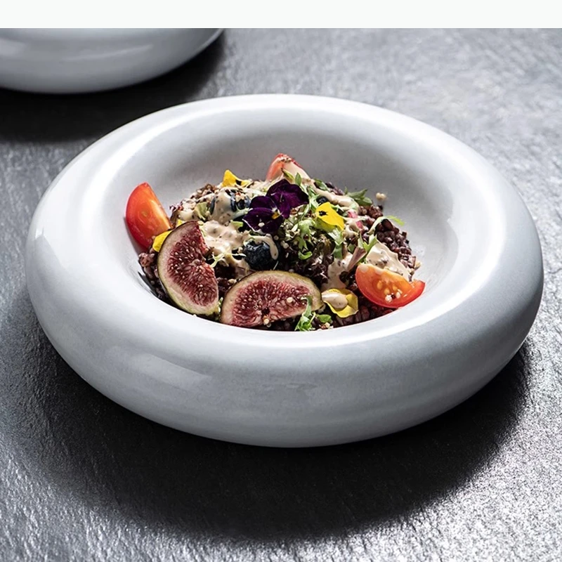 

Retro Ceramic Concave Shape Plate Thick Soup Plate Dessert Plate Sashimi Sushi Plates Restaurant Specialty Tableware