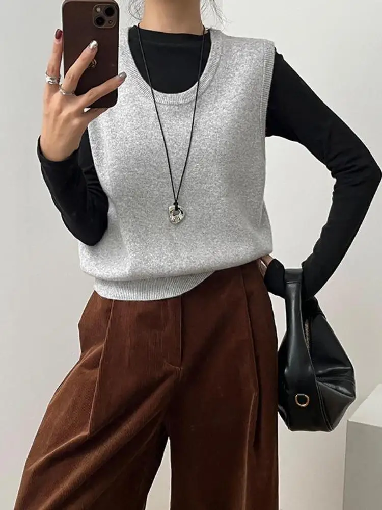 

Шерстяной облегающий свитер без застежек с круглым вырезом, не вызывающий раздражения, осенне-зимний, универсальный, стройнящий, для женщин