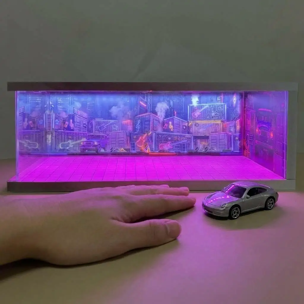 

1/64 Scale Diecast Display Case Parking Lot Scene Acrylic Cover with Lighting for Toy Cars