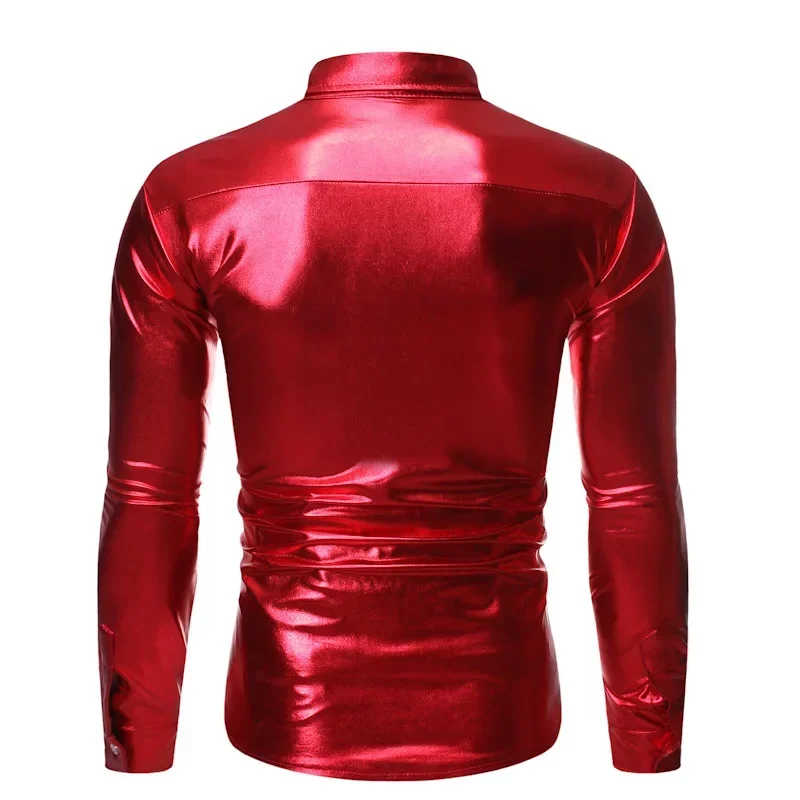 2025 Disco Nightclub Stamping Wave Pattern Gold Men's Shirts ,Multicolor Fashion Cool Sequins Stamping Dance Camisas De Hombre