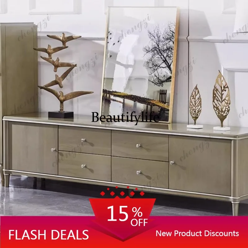 D80 American TV Cabinet Light Luxury Post-Modern Low Cabinet Solid Wood Simple Storage Floor Cabinet