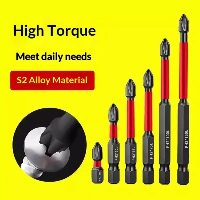 Long Lasting Magnetic Screwdriver Bit Set Anti Slip Alloy Steel Impact Resistant for Home Garage Repair Use