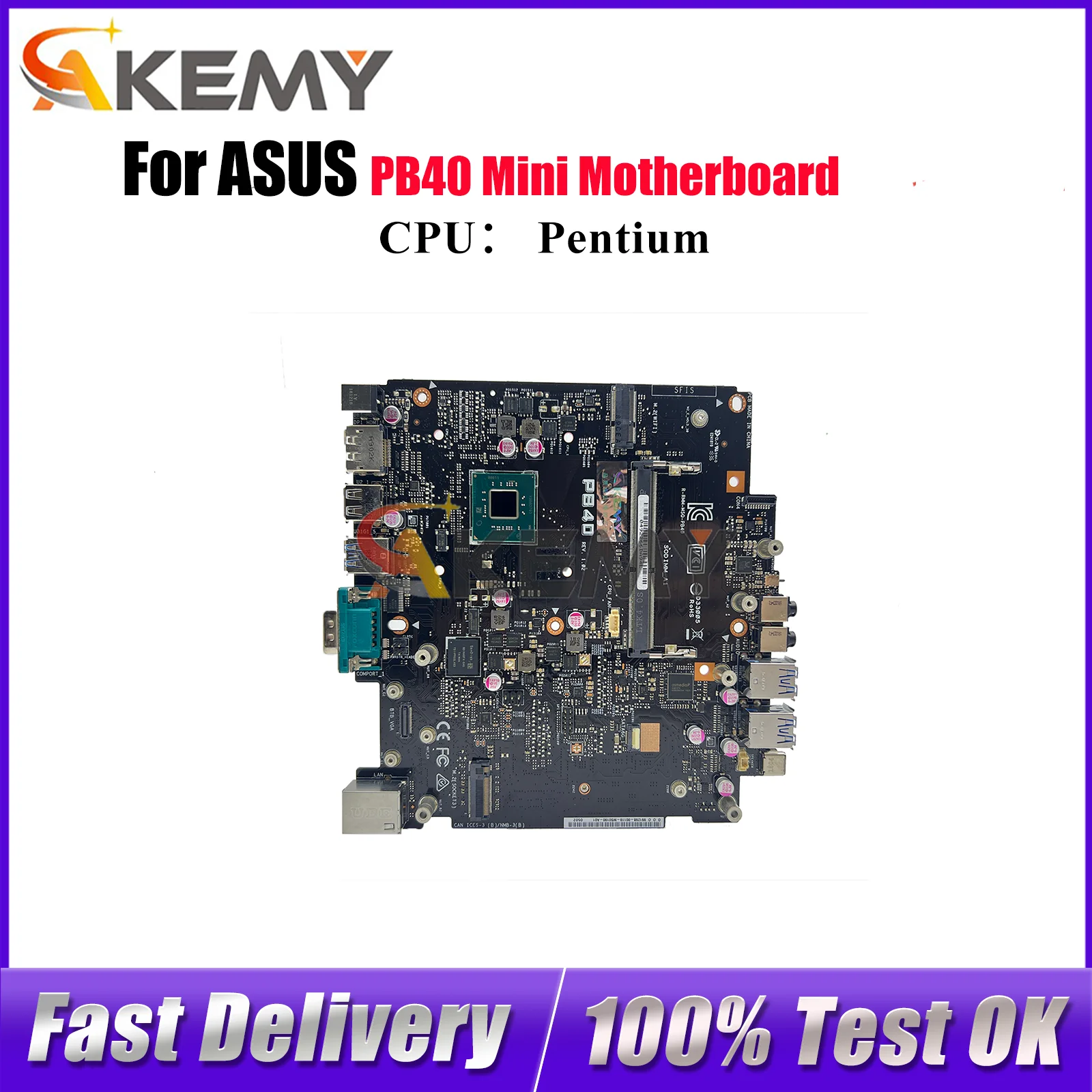 

PB40 Laptop Motherboard For ASUS Mini PC PB40 PB40 Notebook Mainboard With Pentium CPU 100% tests OK fast shipping High quality