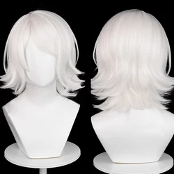 Short Straight White Synthetic Anime Cosplay Wig with Bangs Fluffy Game Men Heat Resistant Wig for Daily Party