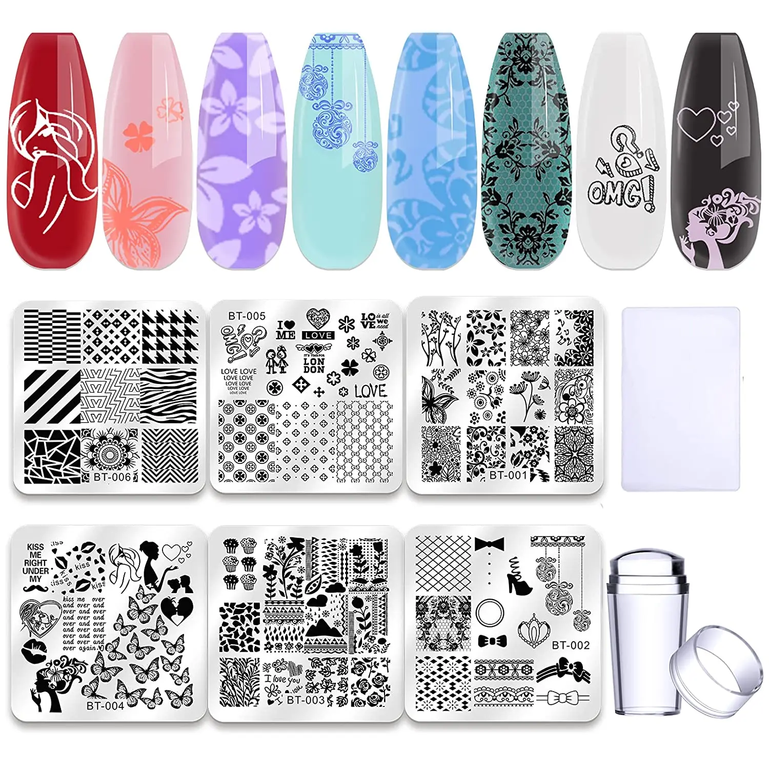 

Biutee 6pcs Nail Art Templates Stamping Plate Leaf Flower Animal Glass Christmas Maple Print Template Jelly Stamper Scraper Kit